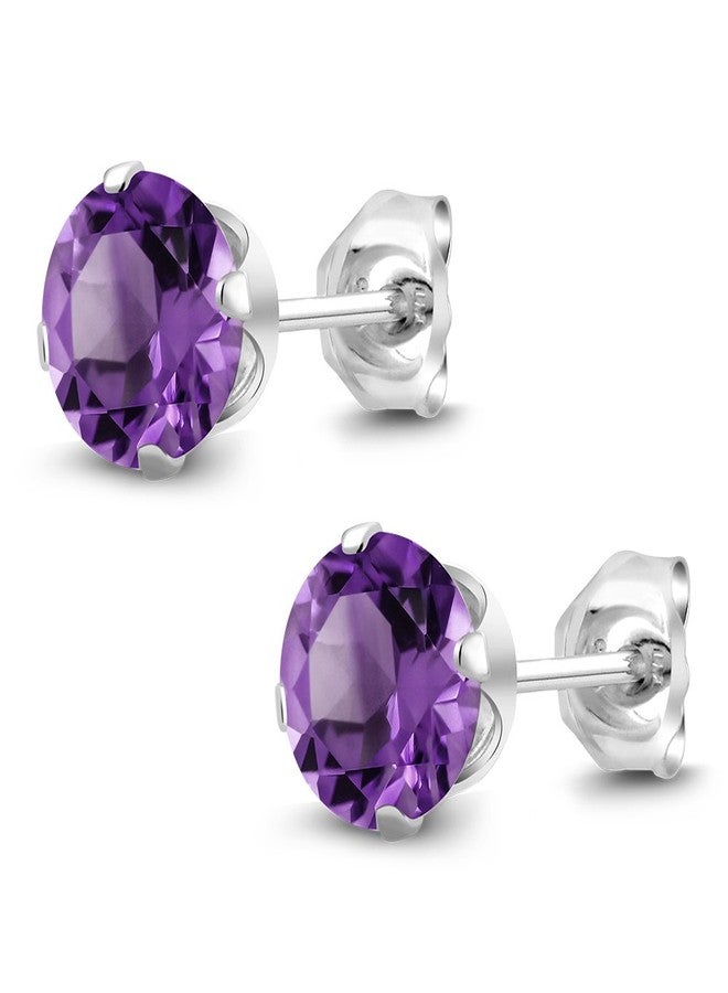 Gem Stone King 925 Sterling Silver Purple Amethyst Stud Earrings For Women Men (1.50 Carat Cttw, Round 6MM) - Image 3